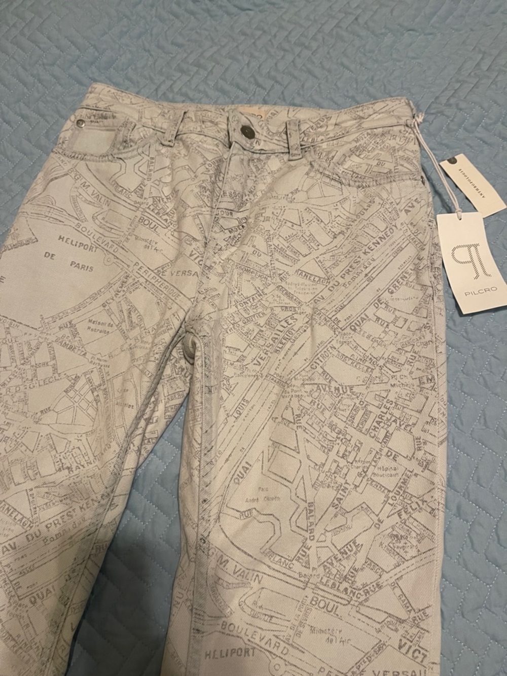Pilcro Map-Print Straight Jeans in Light Gray and Charcoal